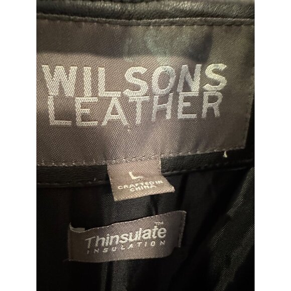Vintage Wilsons Leather Womens Black Leather Coat Size L Insulated Button Front - Picture 6 of 11